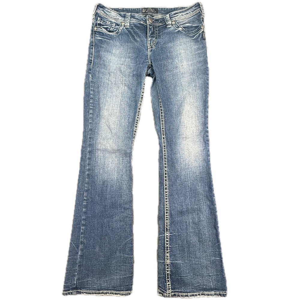 Silver Jeans Co Aiko Bootcut Women 31 Medium Wash Contrast Stitch Denim L9528S
